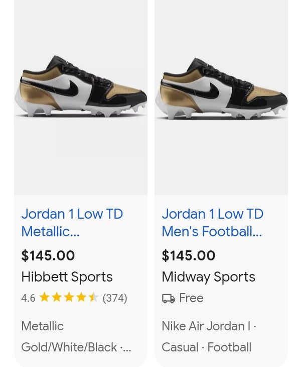 Jordan 1 Low TD "Metallic Gold/Black/White" Men's Football Cleat