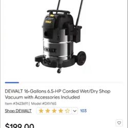 DEWALT 16-Gallons 6.5-HP Corded Wet/Dry Shop vacuum 