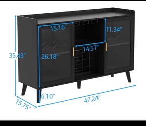 Wine Bar Cabinet with LED Light, Home Coffee Cabinet with Wine Rack and Glass Holder, Kitchen Buffet Sideboard W Storage Shelf, Freestanding Liquor Ca