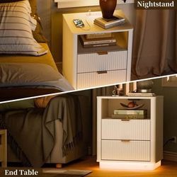 New Single White Nightstand With Charging Station Led Lighting