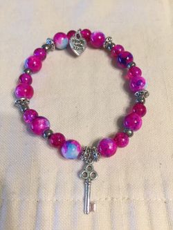 Handmade Stretch Bracelet with Glass Beads and Charm (20)
