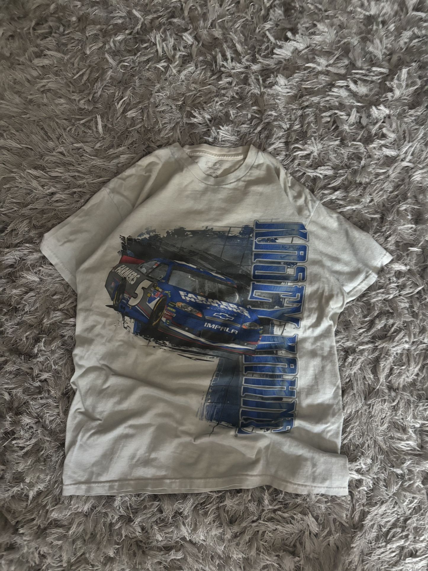 Vintage NASCAR Kasey Kahne Farmers Racing T-shirt from the 2000s. Tagged Large