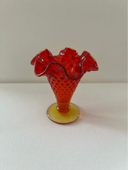Fenton Amberina Hobnail Ruffled Glass Vase