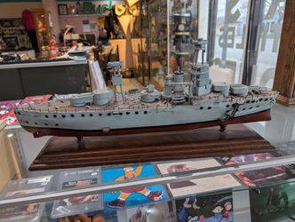 Vintage USS NEW YORK (BB-34) Battleship Wooden Ship Model Wood Base Naval - HAS CONDITION ISSUES