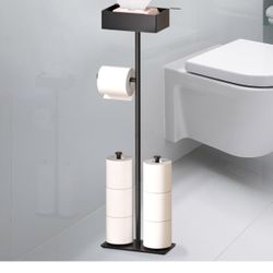Toilet Paper Holder Free Standing Large Capacity Toilet Paper Roll Holder for 7 Rolls,Black Toilet Paper Holder Stand with Non-Slip Stable Base,Black 