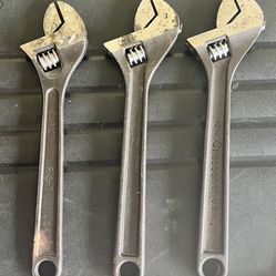 3 Adjustable Wrenches 12" One Is Crescent Brand 