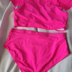 *NEW*YONIQUE* Pink **2 piece**PLUS SIZE* high waisted..tummy control..short sleeve..**Size 20W**