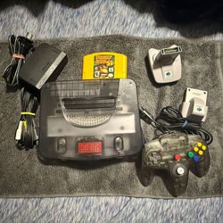 Nintendo 64 System Console Smoke & Donkey Kong 64 & Ruble Pack & Transfer Pack (game Boy) 