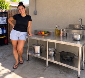 82 x 30 Stainless Steel Table for Prep & Work with Backsplash, Adjustable Under Shelf worth $400
