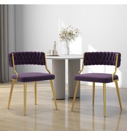 Dining Chairs, Modern Velvet Fabric Upholstered Kitchen Side Chairs with Gold Metal Legs, Comfy Accent Chairs for Farmhouse, Living Room (Purple, Set 