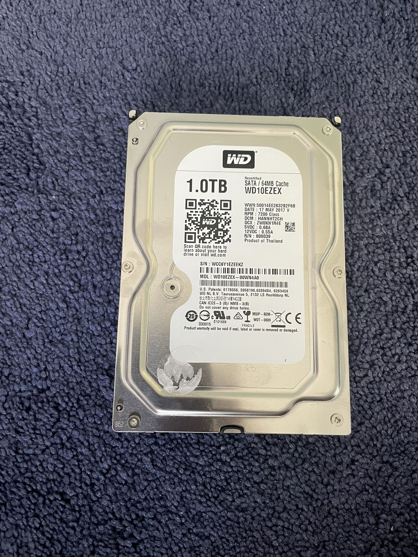 Western Digital WD Blue WD10EZEX 1 TB 3.5" SATA III Desktop Hard Drive