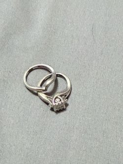 Silver Engagement and Wedding Band Ring Set