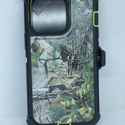 For iPhone 13 Pro Green Tree Camouflage Belt Clíp Case 