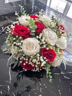Red and White Artificial Rose Bouquet
