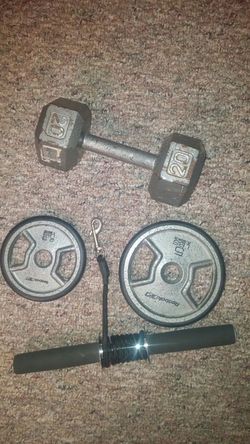 20lb Dumbell and.Forearm.Roller with weightplates