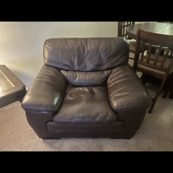 Genuine Leather Large Overstuffed Chair 