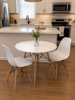 White Round Dining Table with 2 Chairs