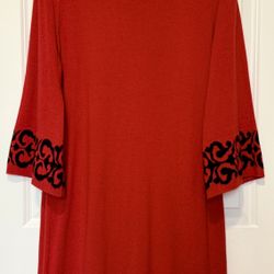 Red Sweater Tunic Dress with Black Detailing – Size L