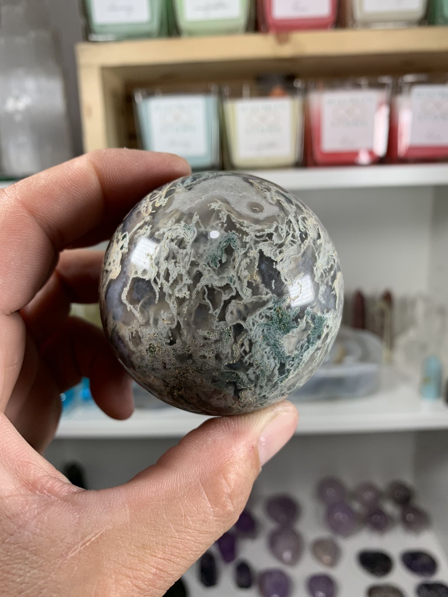 Moss Agate Sphere Healing Crystal