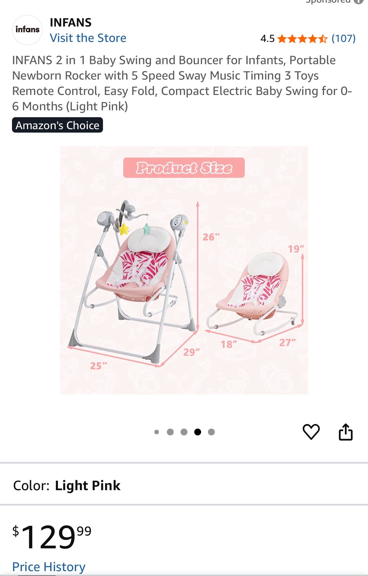 Infans Pink Leopard Baby Swing