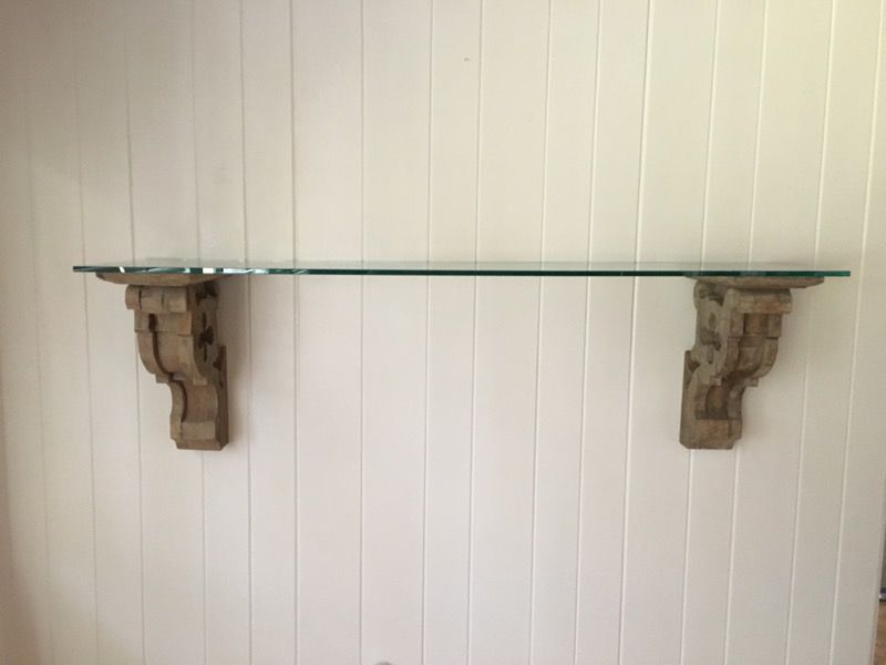 Restoration Hardware Gothic Corbel and Glass Shelf Large Glass Shelf : 68"L x 17"D x 1/2"H