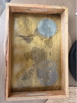 Wood tray 18 X12 coffee table tray world map $8