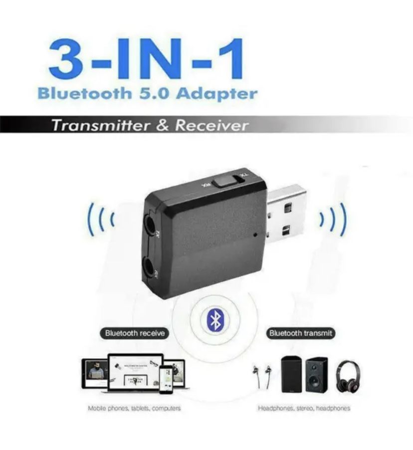 3 in 1 USB Bluetooth 5.0 Audio Transmitter/Receiver Adapter For TV/PC/Car Grace