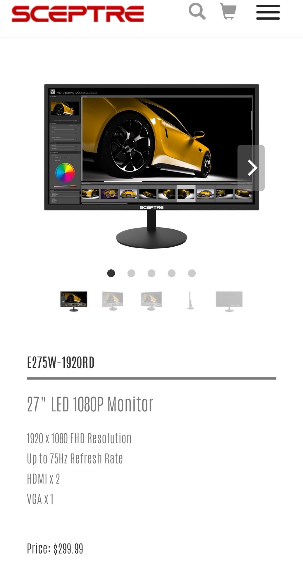 Sceptre 27inch LED 1080P monitor w/ complementary monitor light bar