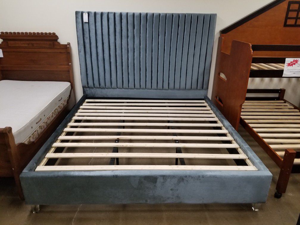 Gray King Size Upholstered Bed Frame