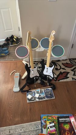 Rockband Wii drumset guitars microphone dongles