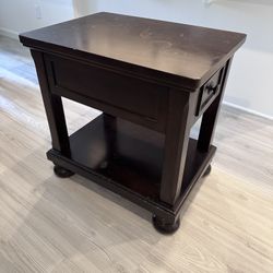 Set of two Brown Wood End Table With Drawer 