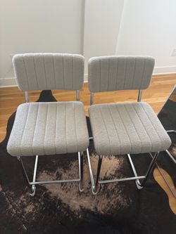 Set of 2 Boucle Counter Stools with Chrome Frame