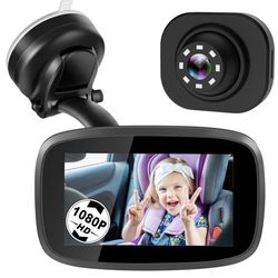 1080P Baby Car Mirror, Shybaby 4.3" Baby Car Camera Monitor with 170° Wide View, HD Night Vision Function and Reusable Sucker Bracket, Safety Rear Fac