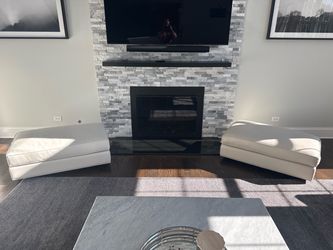 Pair of RH Maddox Italian Leather Ottomans – Off-White/Ivory ($950 Pair)