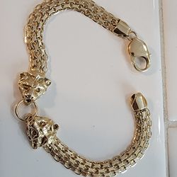 14k Double Lions Head Link Bracelet 