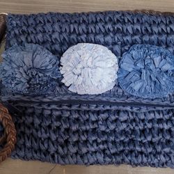 NWT Blue Miami Boho Raffia Pompom Crossbody