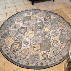 Moynesa 6’ Round Moroccan Trellis Washable Rug – Blue