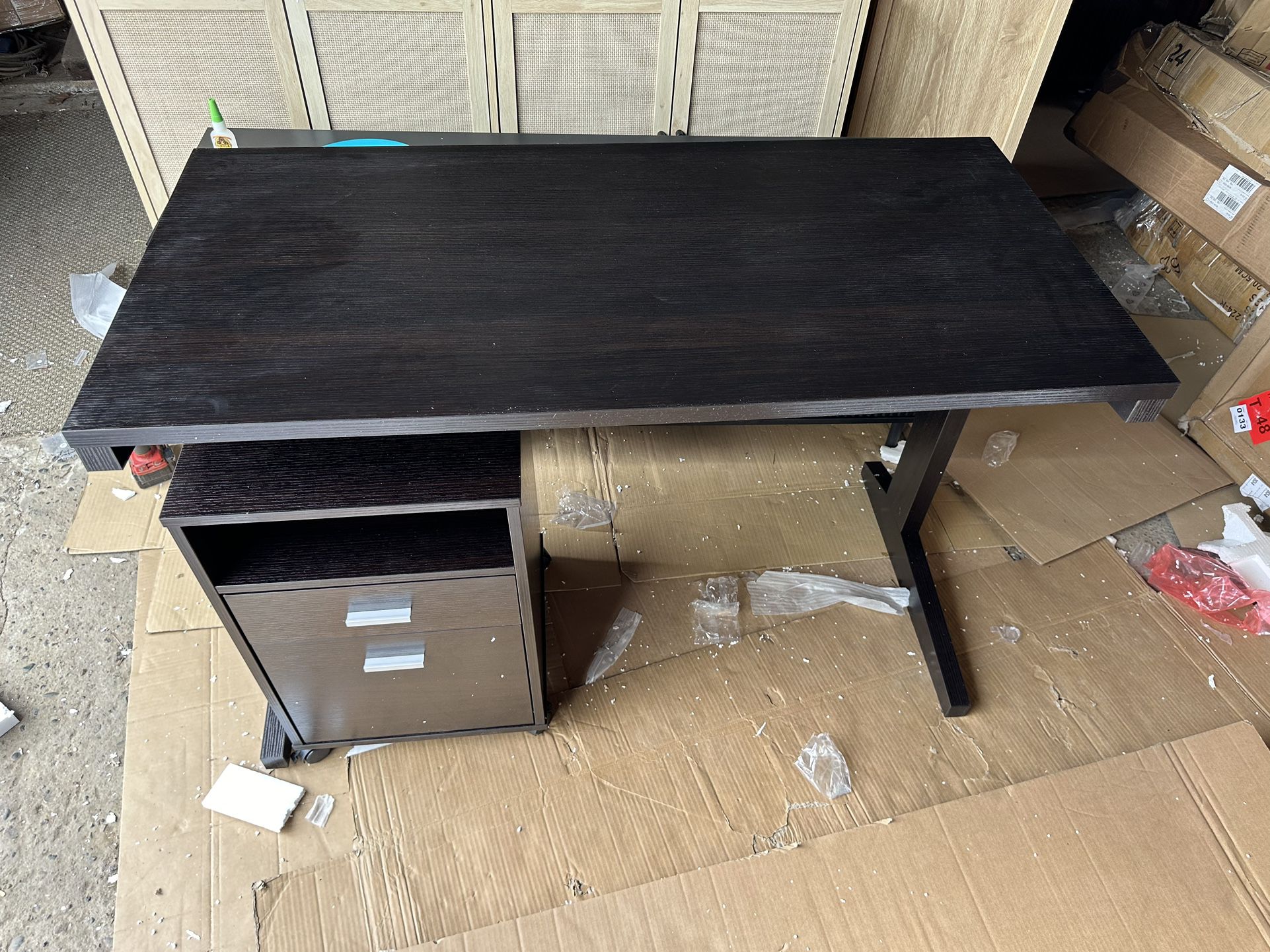 brand new Two Piece Desk Set with Mobile Drawer File Cabinet Brown Casual Mid-Century Modern Urban （brand new）