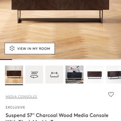 Cb2 Suspend 57inch Charcoal Wood Media Console With Black Marble Top