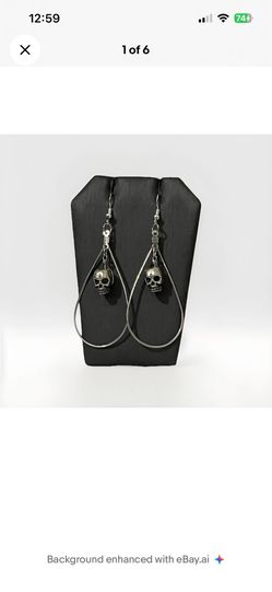 Handmade Gothic Skull Teardrop Hoop Earrings Silver Dangle Punk Halloween Emo