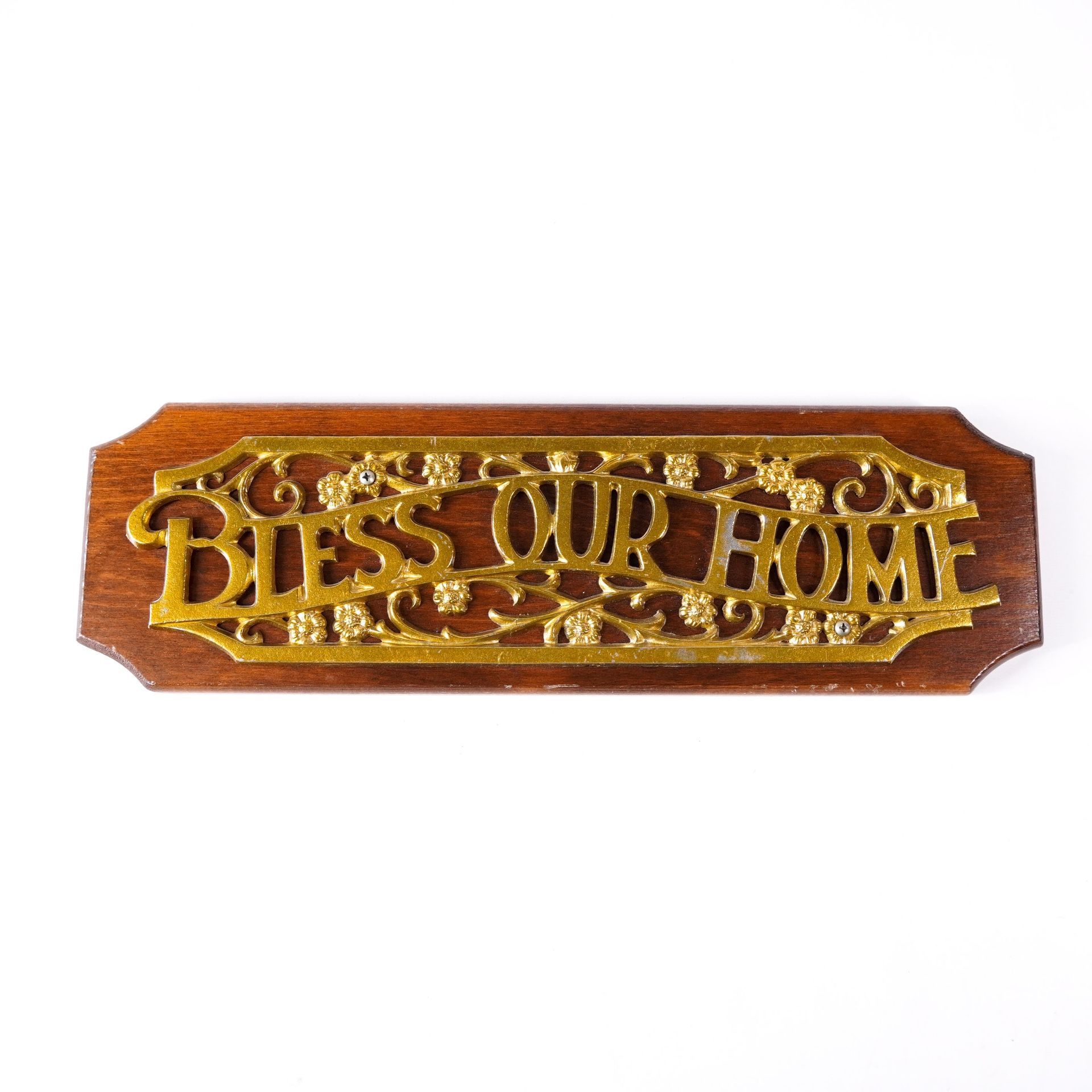 17" Bless Our Home Wood Metal Statue Figurine Sculpture Artwork Wall Art Plaque