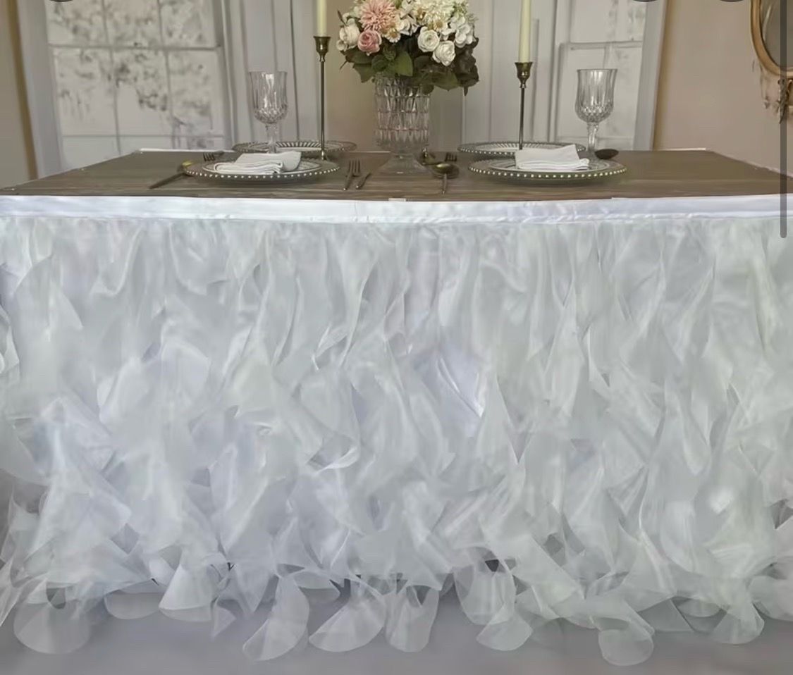 6ft Tutu Table Skirt - Handcrafted Tulle & Curly Willow Ruffle Design for Rectangle & Round Tables, Perfect for Party decoration