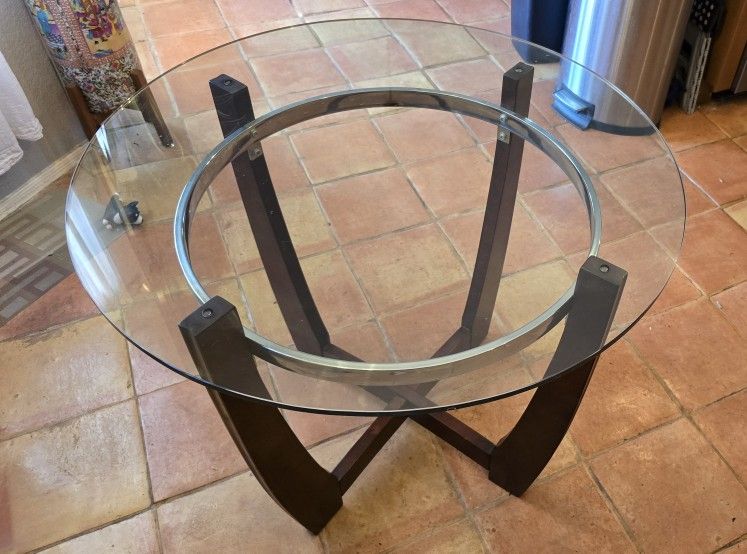 Breakfast or Dining Table, wood, metal and glass