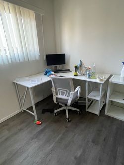 Desk, Monitor, Office Chair Bundle
