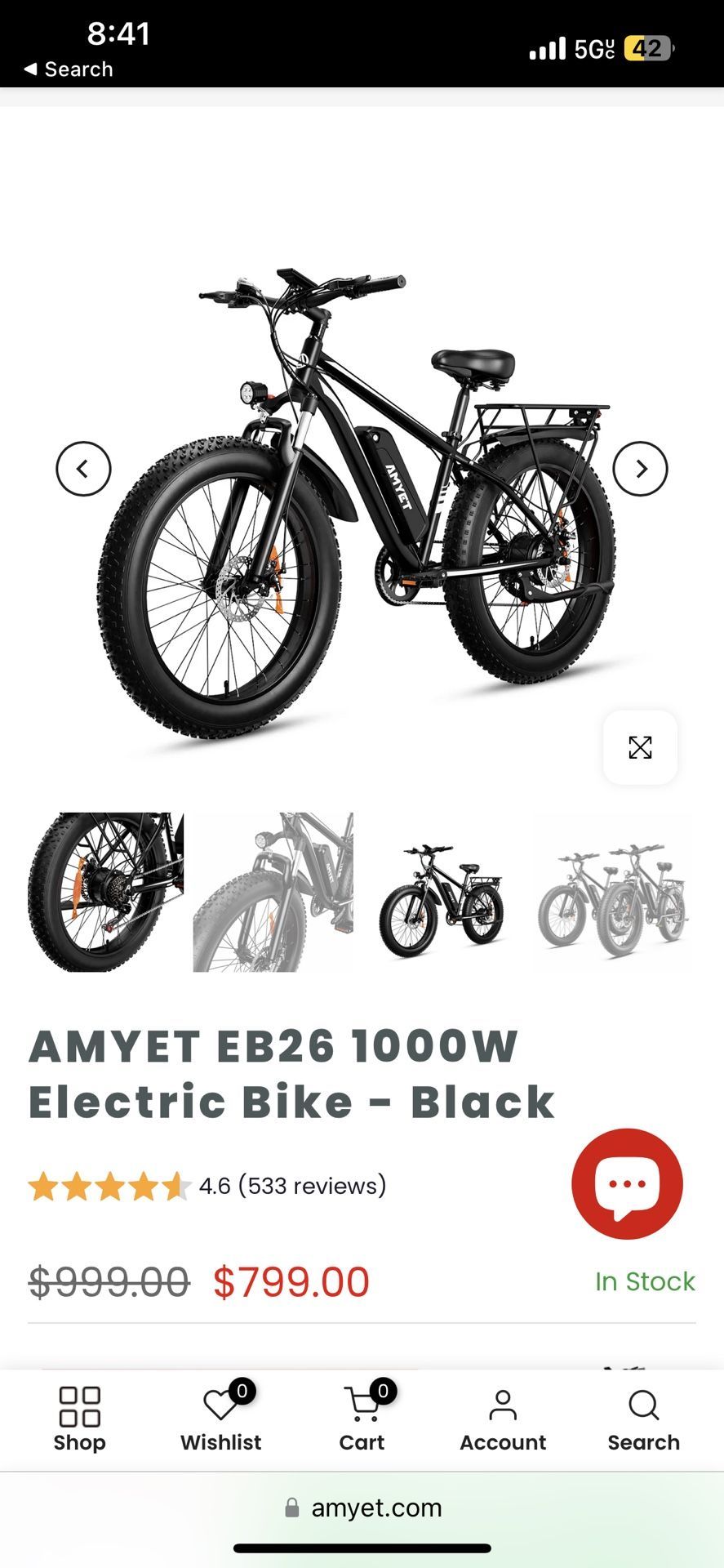 AMYET EB26 1000W Electric Bike - Black