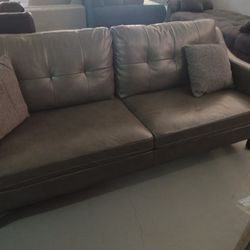Grey Leather Sofa & Loveseat 