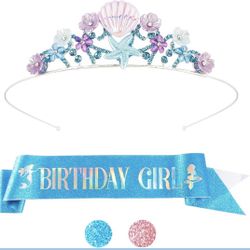 Didder Mermaid Themed Party Outfit: Sash, Crown and Decorations for Girls
