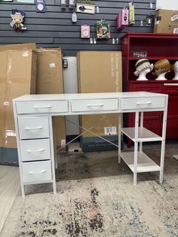 White 47 in Rectangular Metal Frame Computer Desk