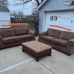 Brown Couch Set With Ottoman