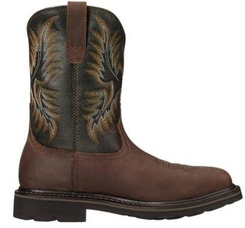 NEW Men  Size 7.5, 8  9 Or 9.5 11.5 W Or 11.5 Wide Or  12 Or 13 W Ariat Sierra Square Steel Toe Work Boot - Safety Color: Dark Brown/ Pine Green